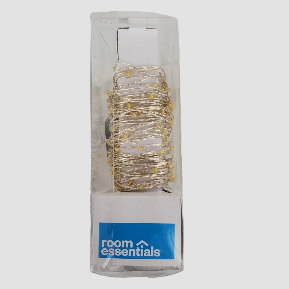 Room Essentials‎ LED String Lights 90ct Warm White Silver Wire Extra Long New